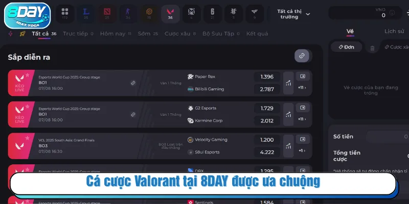 Cá cược Valorant tại 8DAY được ưa chuộng