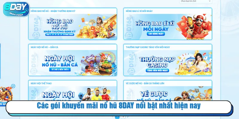 Các gói khuyến mãi nổ hũ 8DAY nổi bật nhất hiện nay