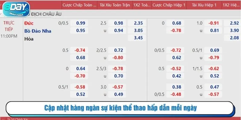 Cập nhật hàng ngàn sự kiện thể thao hấp dẫn mỗi ngày