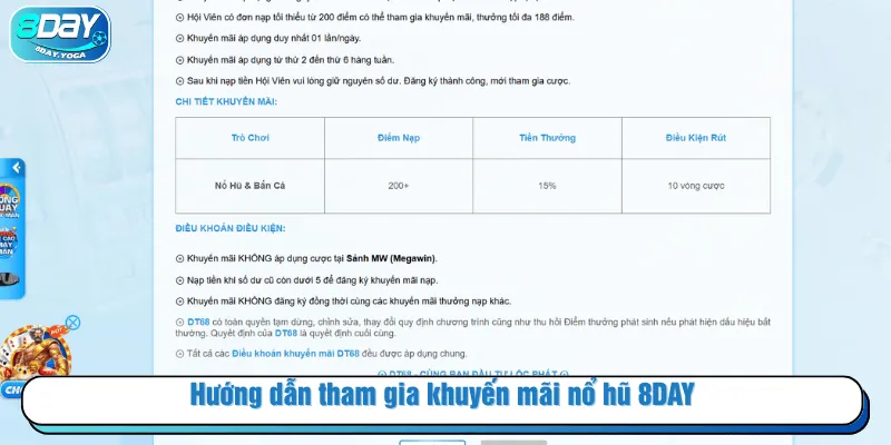 Hướng dẫn tham gia khuyến mãi nổ hũ 8DAY