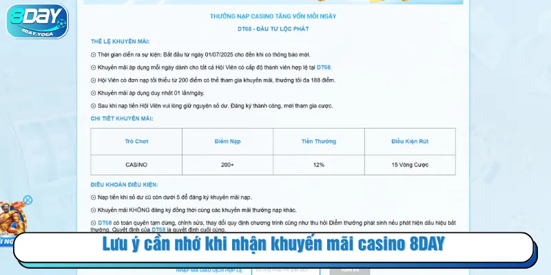 Lưu ý cần nhớ khi nhận khuyến mãi casino tại 8DAY